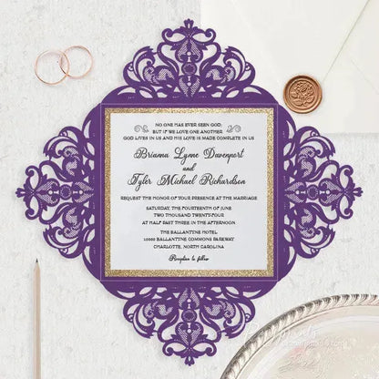 purple and gold pocket wedding invitations ROSYP12 - Rosy Prints