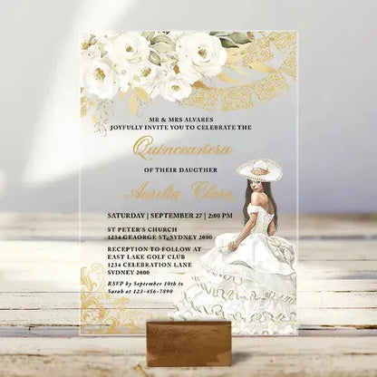 Mexican Spanish acrylic quinceanera invitations ROSYA47