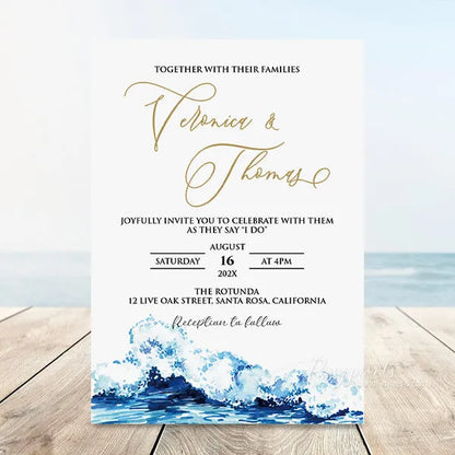 Minimal ocean blue beach wedding invitations RPS27