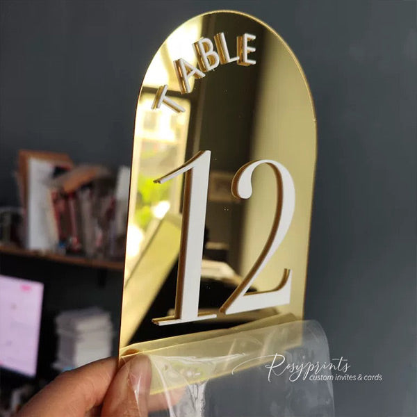 white and mirror gold acrylic table numbers, 5pcs/set