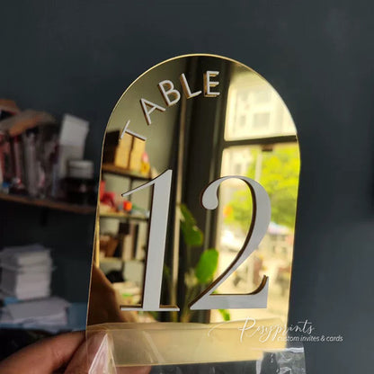 white and mirror gold acrylic table numbers, 5pcs/set