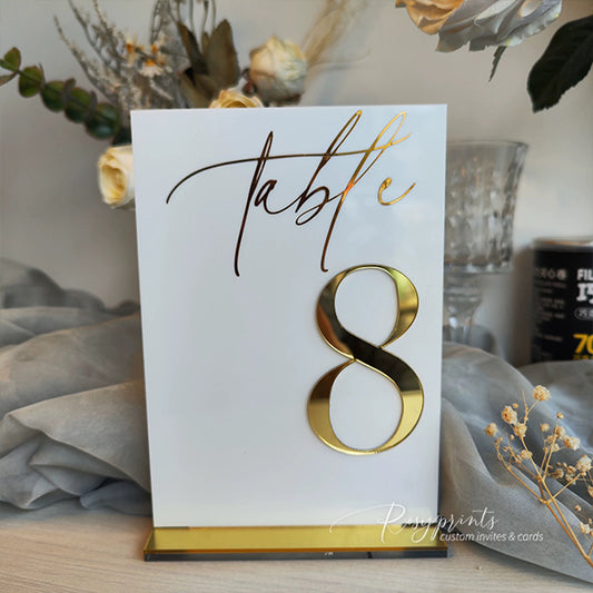 acrylic mirror gold wedding table numbers with base