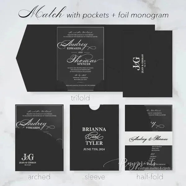 modern black and white acrylic wedding invitations ROSYA26 - Rosy Prints