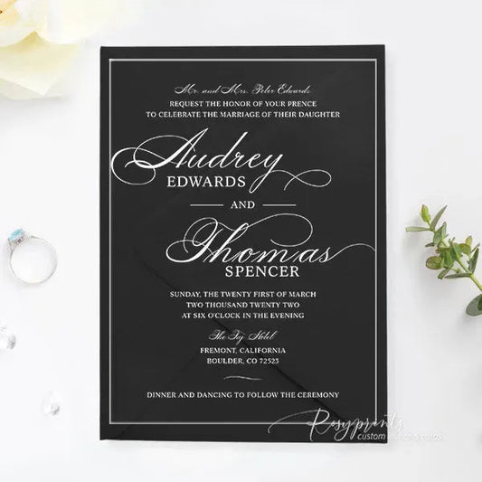 modern black and white acrylic wedding invitations ROSYA26