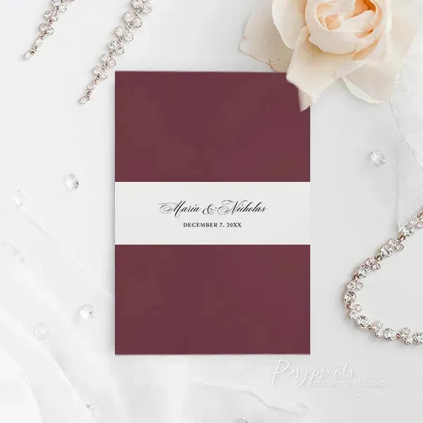 formal burgundy pocket wedding invitations ROSYP04 - Rosy Prints