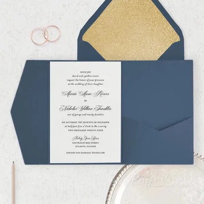 classic navy blue pocket wedding invitations ROSYP05 - Rosy Prints