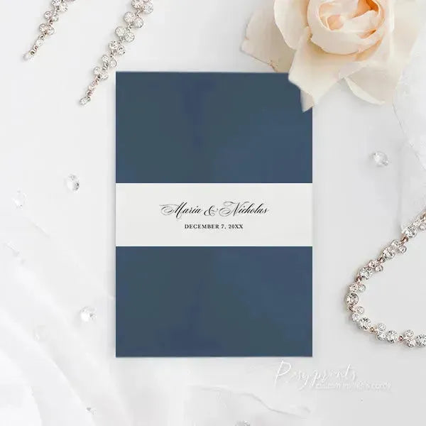 classic navy blue pocket wedding invitations ROSYP05 - Rosy Prints