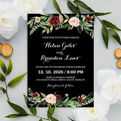 black and red botanical wedding invitations RPFLAT05