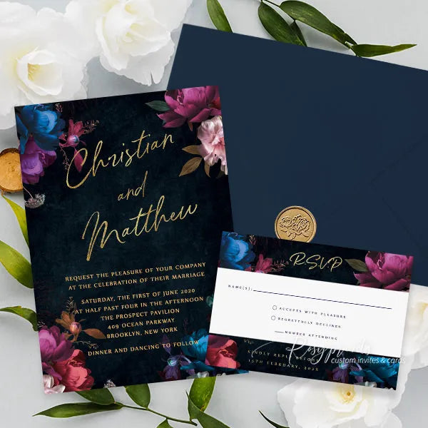 dark moody jewel tone wedding invitations RPF27