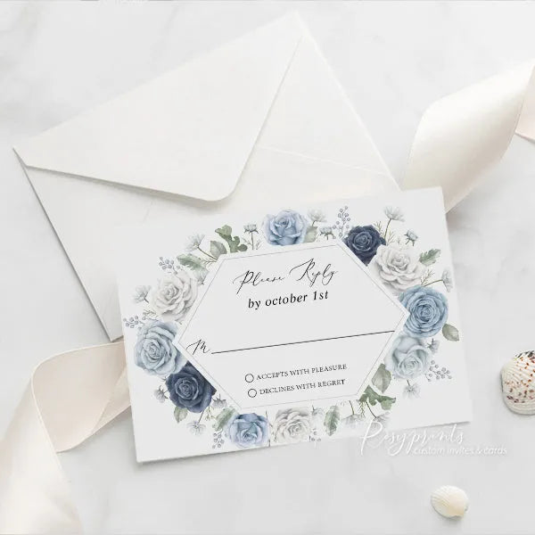 dusty blue and navy blue acrylic wedding invitations ROSYA78