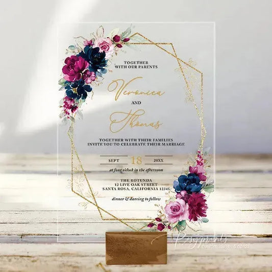 hot pink and blue floral acrylic wedding invitations ROSYA31