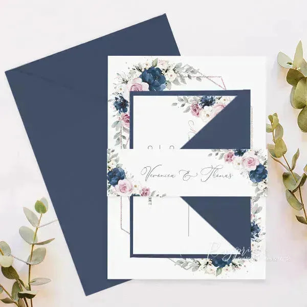 navy blue and dusty rose rustic wedding invitations RPF23 - Rosy Prints