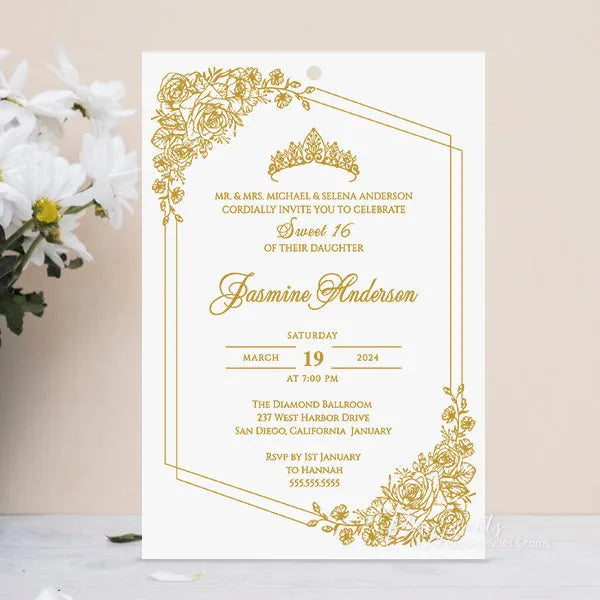 gold foil velvet navy blue quinceanera invitations ROSYP48