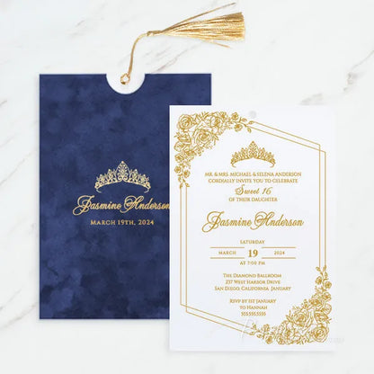 gold foil velvet navy blue quinceanera invitations ROSYP48