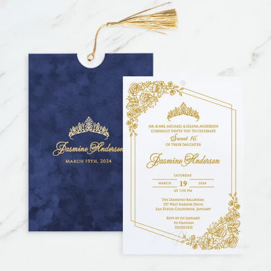 gold foil velvet navy blue quinceanera invitations ROSYP48 - Rosy Prints