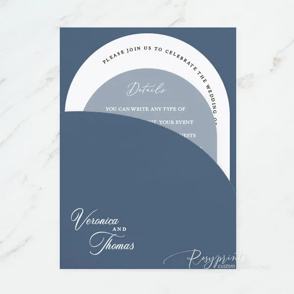 navy blue half arch pockets wedding invitations ROSYP38 - Rosy Prints