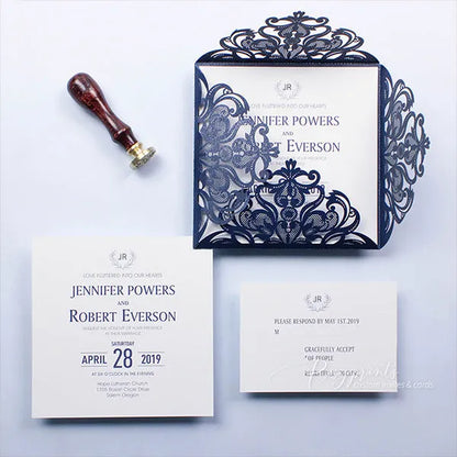 classic navy blue cheap wedding invitations ROSYP05