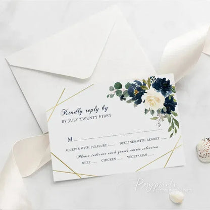 navy blue floral acrylic wedding invitations ROSYA19