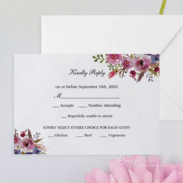 elegant navy blue and purple floral wedding invitations ROSYP24