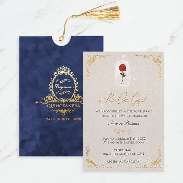 beauty and the beast quinceanera invitations with foil velvet ROSYP51