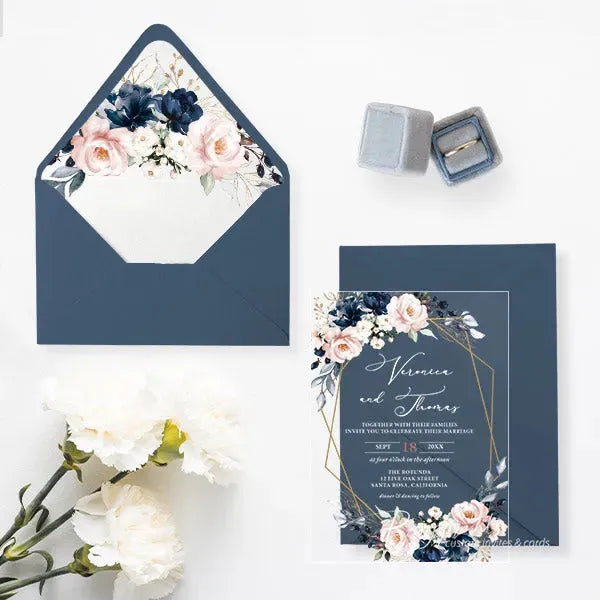 navy blue and pink acrylic wedding invitations ROSYA35