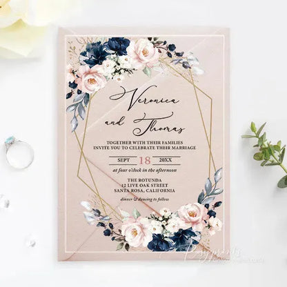 navy blue and pink acrylic wedding invitations ROSYA35