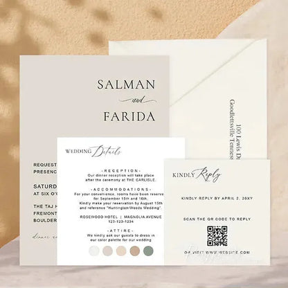 minimalist neutral stacked wedding invitations RPS19