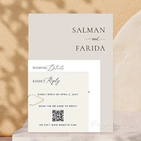 minimalist neutral stacked wedding invitations RPS19