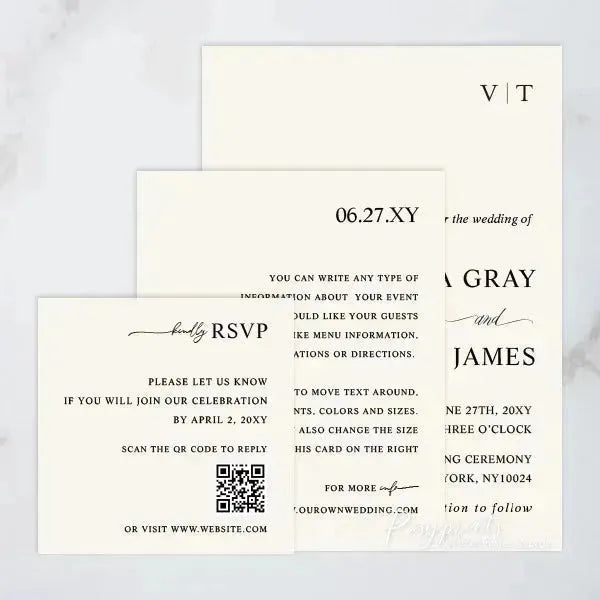 minimalist Tonal Stacked wedding invitations RPS10 - Rosy Prints