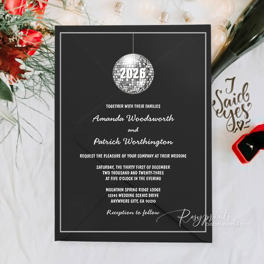 new year's eve disco ball party acrylic wedding invitations