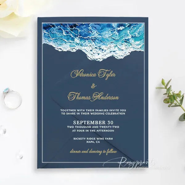 beach ocean clear acrylic wedding invitations ROSYA09 - Rosy Prints