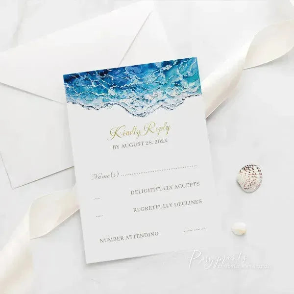 beach ocean clear acrylic wedding invitations ROSYA09 - Rosy Prints