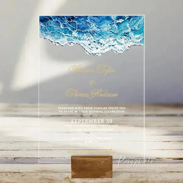 beach ocean clear acrylic wedding invitations ROSYA09 - Rosy Prints