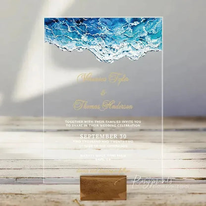 beach ocean clear acrylic wedding invitations ROSYA09 - Rosy Prints