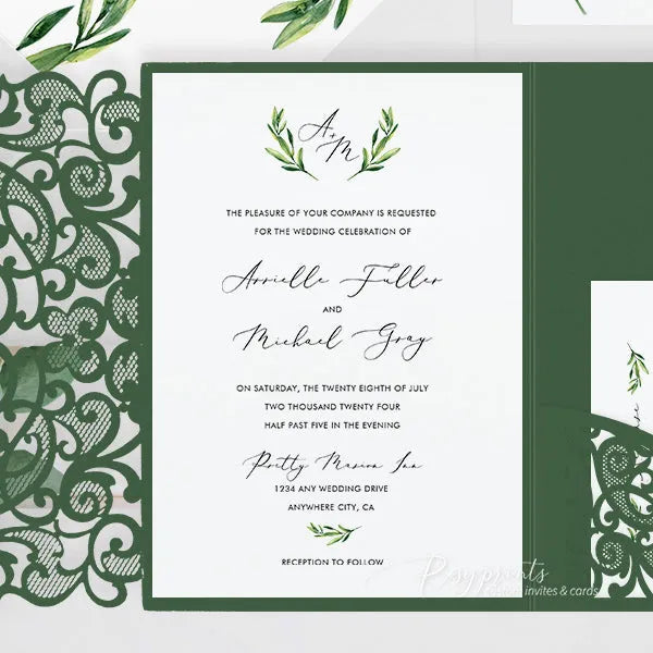 rustic greenery olive green wedding invitations ROSYP32