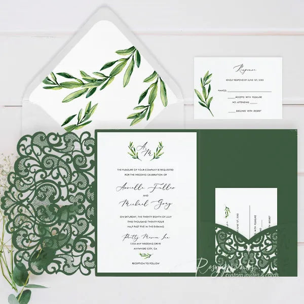 rustic greenery olive green wedding invitations ROSYP32