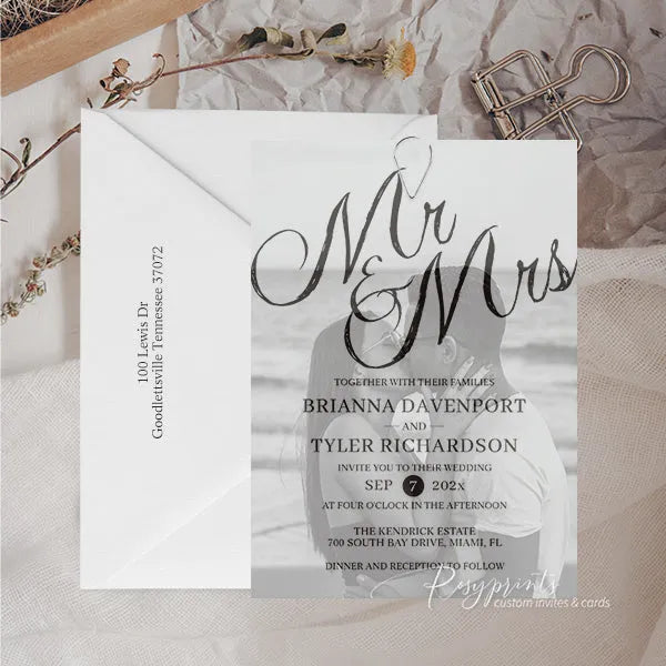 custom photo wedding invitations with vellum overlay ROSYS03