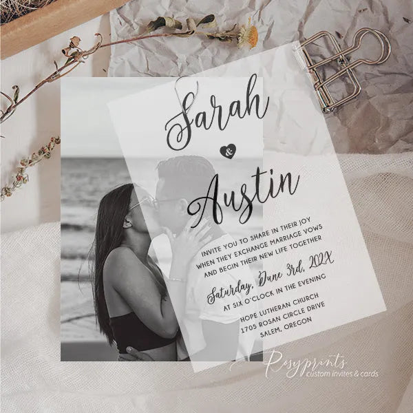 simple picture wedding invitations with vellum overlay ROSYS05 - Rosy Prints