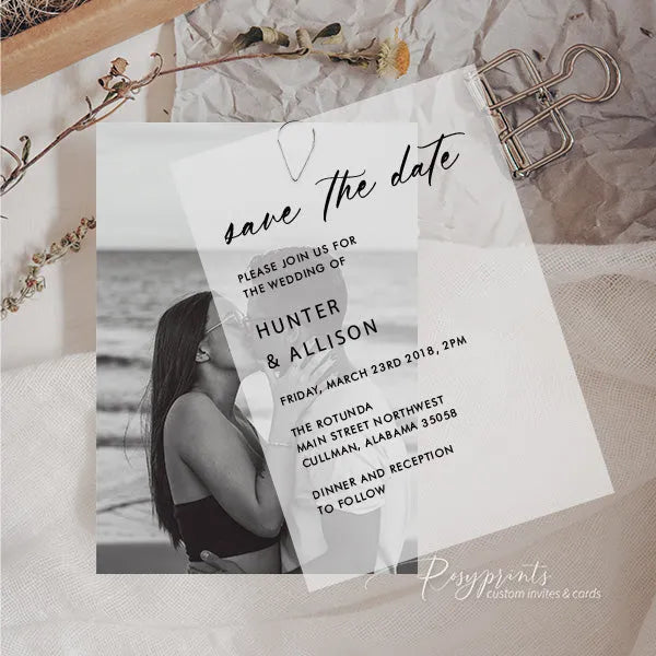 custom save the date photo cards with vellum overlay ROSYS06