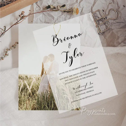 modern vellum wedding invitations with photo overlay ROSYS04 - Rosy Prints