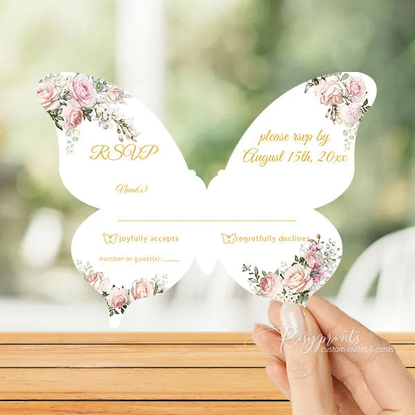 blush pink and gold butterfly quinceanera cards RPS44