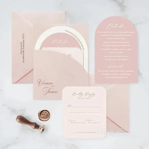 pink arched wedding invitations stacked style RPS01 - Rosy Prints