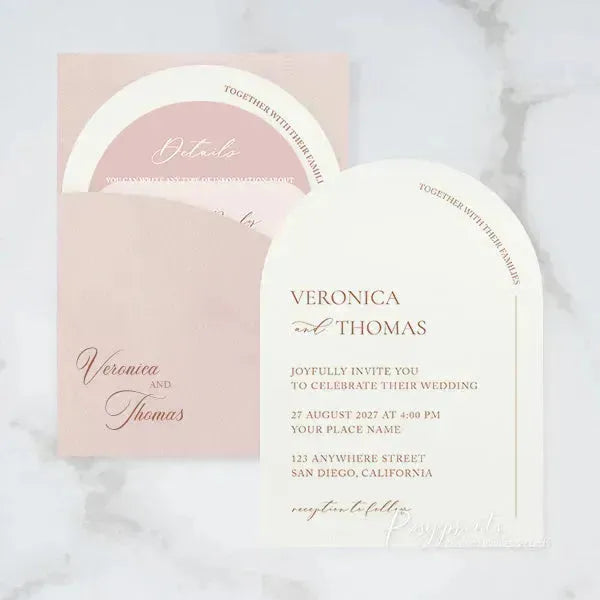 pink arched wedding invitations stacked style RPS01 - Rosy Prints