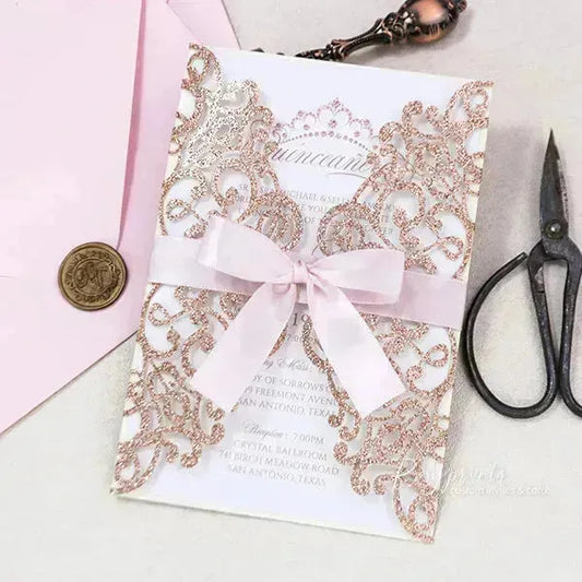 elegant pink and rose gold quinceanera invitations ROSG25 - Rosy Prints