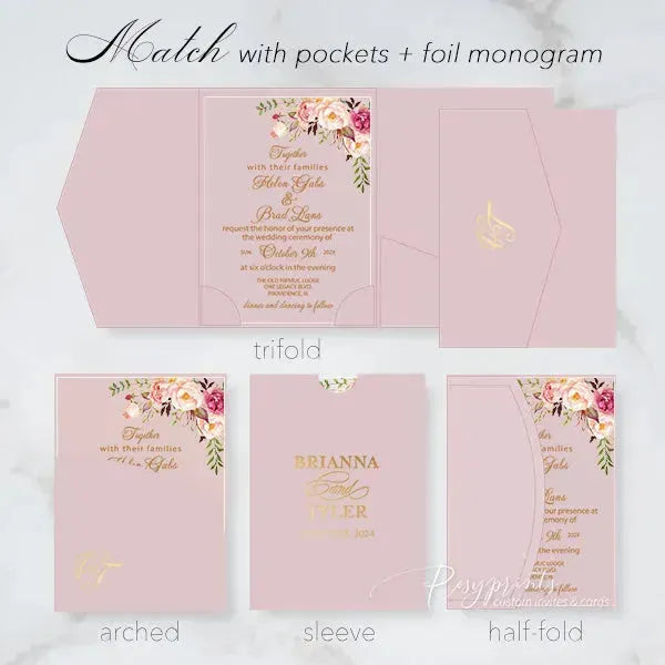 pink floral clear acrylic wedding invitations ROSYA10 - Rosy Prints