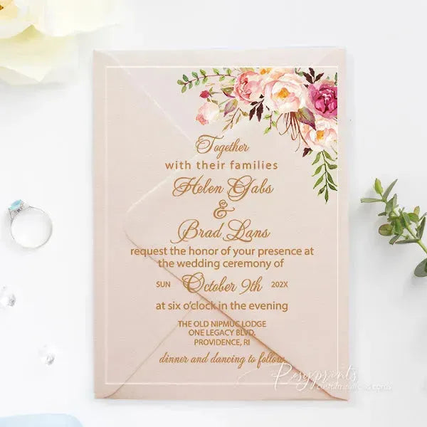 pink floral clear acrylic wedding invitations ROSYA10 - Rosy Prints