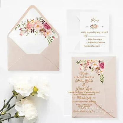 pink floral clear acrylic wedding invitations ROSYA10 - Rosy Prints