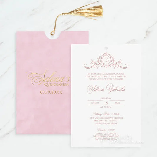 rose pink quinceanera invitations with foil velvet ROSYP56