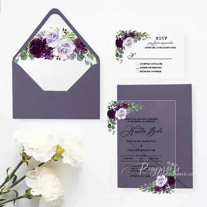 plum purple flowers acrylic wedding invitations ROSYA44 - Rosy Prints