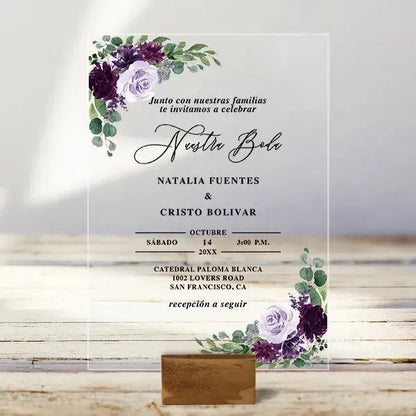 plum purple flowers acrylic wedding invitations ROSYA44 - Rosy Prints